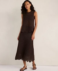 Ann Taylor Haven Well Within Cotton Crochet Scalloped Tank Top Coffee Bean Women's