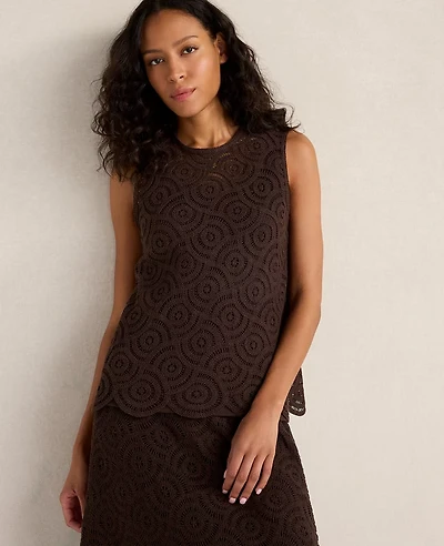 Ann Taylor Haven Well Within Cotton Crochet Scalloped Tank Top Coffee Bean Women's