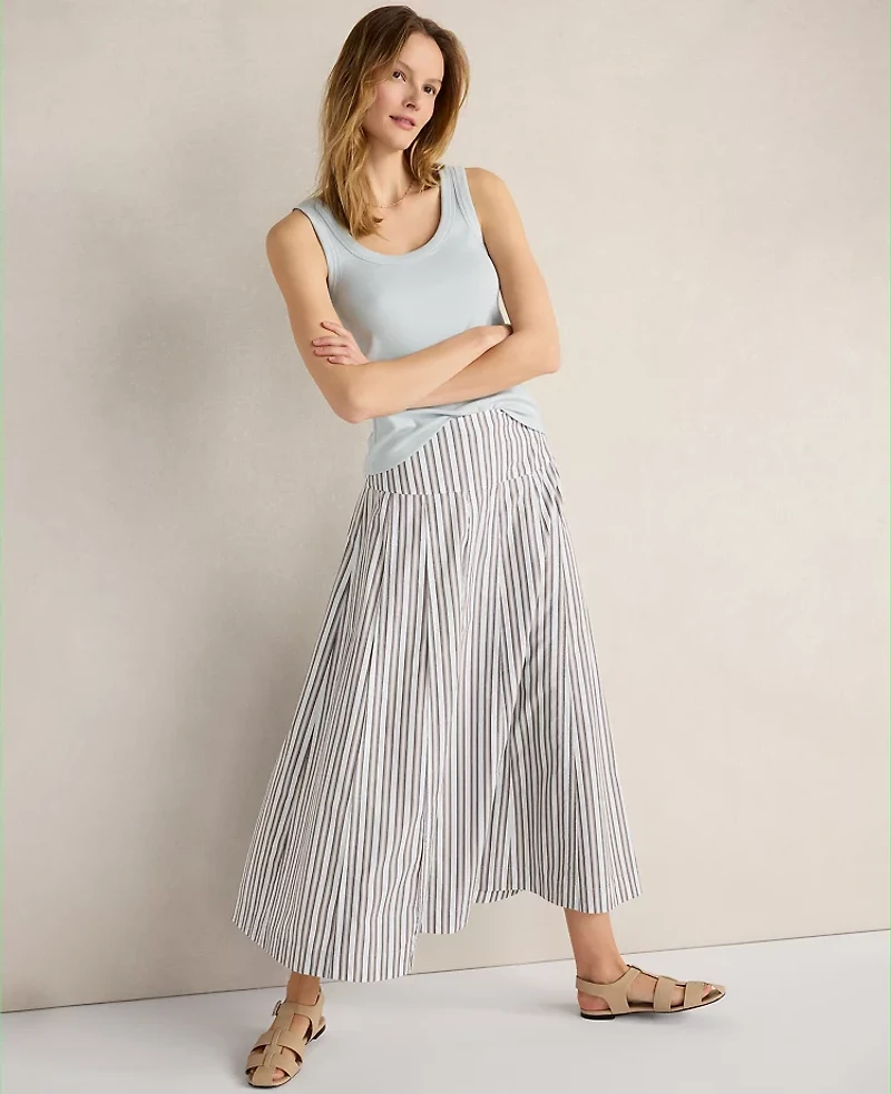 Ann Taylor Haven Well Within Organic Cotton Poplin Stripe Drop Waist Skirt Fresh Coffee Women's