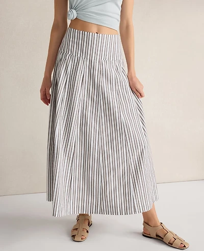 Ann Taylor Haven Well Within Organic Cotton Poplin Stripe Drop Waist Skirt Fresh Coffee Women's