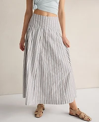 Ann Taylor Haven Well Within Organic Cotton Poplin Stripe Drop Waist Skirt Fresh Coffee Women's