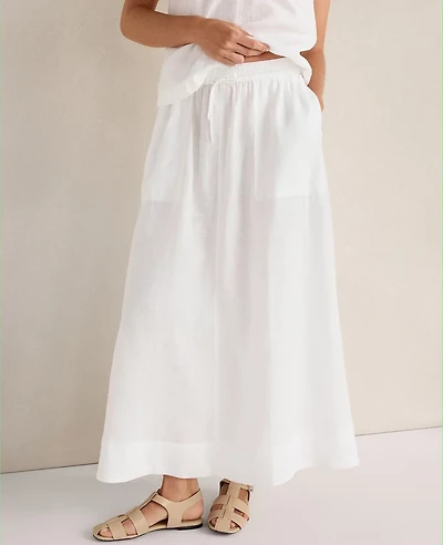 Ann Taylor Haven Well Within Linen Drawstring Midi Skirt White Women's
