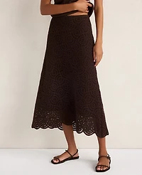 Ann Taylor Haven Well Within Cotton Crochet Scalloped Midi Skirt Coffee Bean Women's