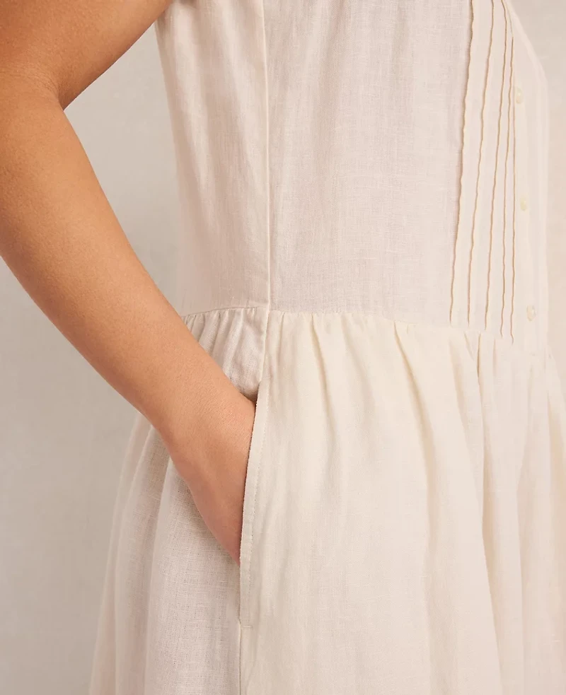 Ann Taylor Haven Well Within Linen Pintuck Midi Dress Sandstone Women's