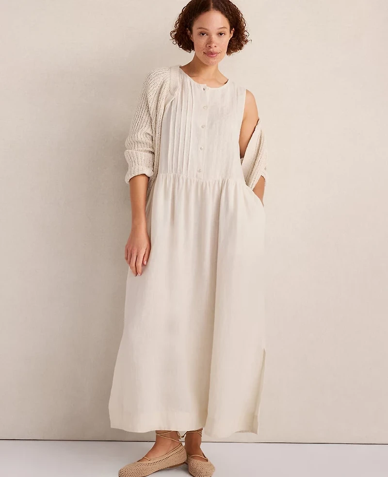 Ann Taylor Haven Well Within Linen Pintuck Midi Dress Sandstone Women's