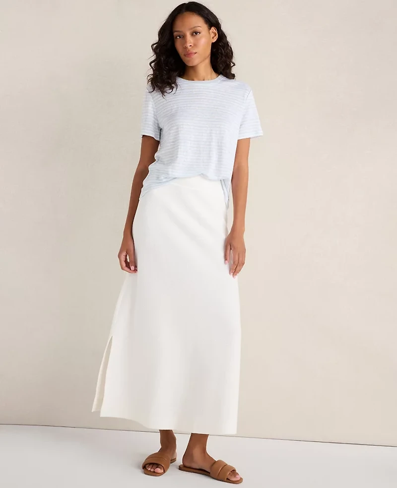 Ann Taylor Haven Well Within Cotton Blend Textured Midi Skirt Ivory Women's
