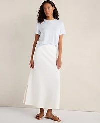 Ann Taylor Haven Well Within Cotton Blend Textured Midi Skirt Ivory Women's