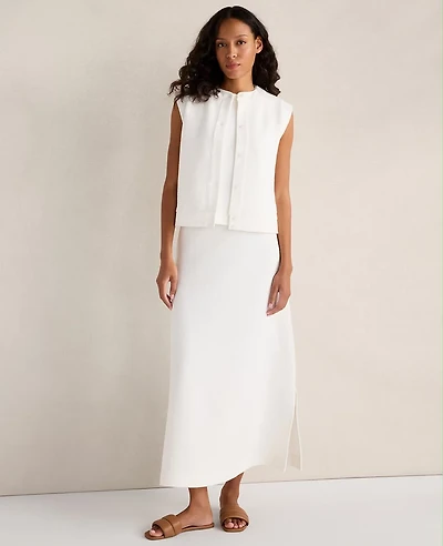 Ann Taylor Haven Well Within Cotton Blend Textured Midi Skirt Ivory Women's