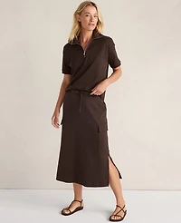 Ann Taylor Haven Well Within Organic Cotton Interlock Half-Zip Collared Top Coffee Bean Women's