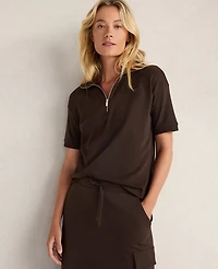 Ann Taylor Haven Well Within Organic Cotton Interlock Half-Zip Collared Top Coffee Bean Women's