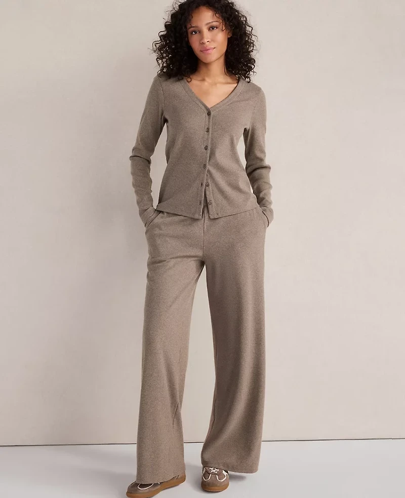 Ann Taylor Haven Well Within Organic Cotton Rib Knit Cardigan Brown Women's