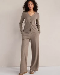 Ann Taylor Haven Well Within Organic Cotton Rib Knit Cardigan Brown Women's