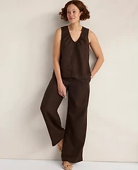 Ann Taylor Haven Well Within Linen Wide Leg Drawstring Pants Coffee Bean Women's