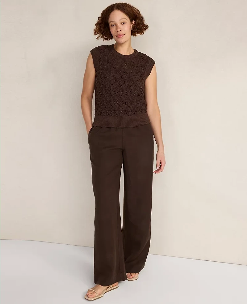 Ann Taylor Haven Well Within Organic Cotton Chain Pointelle Sweater Vest Coffee Bean Women's