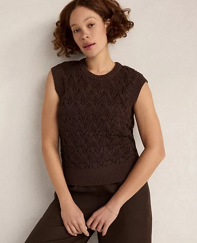 Ann Taylor Haven Well Within Organic Cotton Chain Pointelle Sweater Vest Coffee Bean Women's