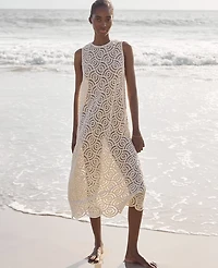 Ann Taylor Haven Well Within Cotton Crochet Scalloped Midi Dress Natural Women's