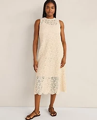 Ann Taylor Haven Well Within Cotton Crochet Scalloped Midi Dress Natural Women's