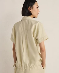 Ann Taylor Haven Well Within Organic Cotton Linen Button-Down Top Soft Spring Green Women's