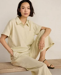 Ann Taylor Haven Well Within Organic Cotton Linen Button-Down Top Soft Spring Green Women's