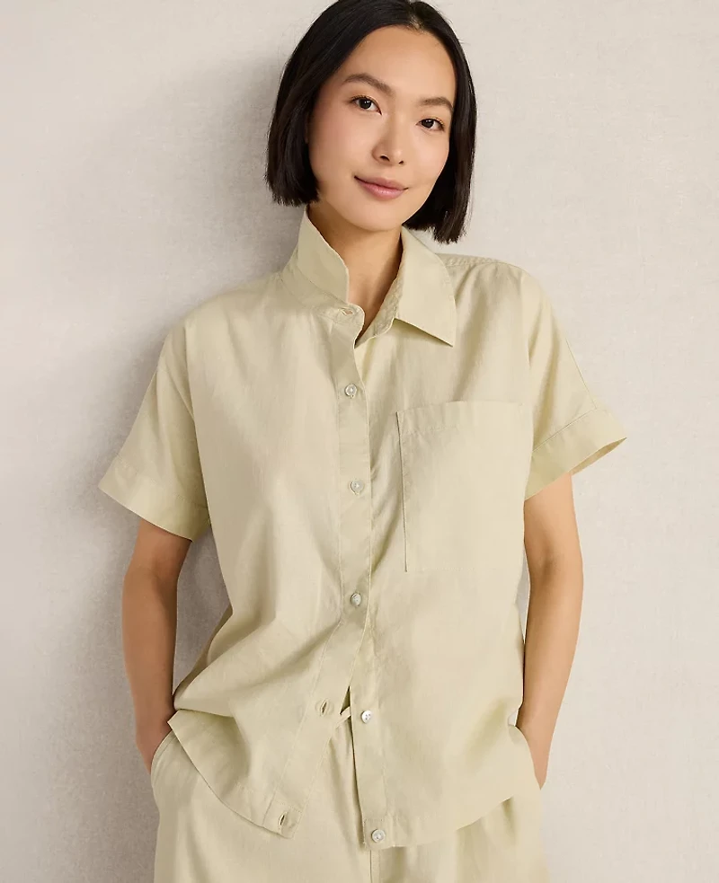 Ann Taylor Haven Well Within Organic Cotton Linen Button-Down Top Soft Spring Green Women's