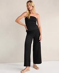 Ann Taylor Haven Well Within Organic Cotton Modal Foldover Wide Leg Pants Black Women's