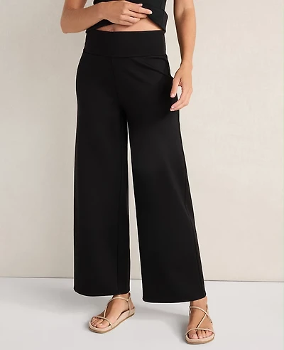 Ann Taylor Haven Well Within Organic Cotton Modal Foldover Wide Leg Pants Black Women's