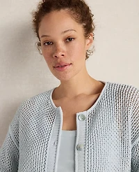 Ann Taylor Haven Well Within Cotton Blend Open Stitch Cardigan Ice Blue Women's