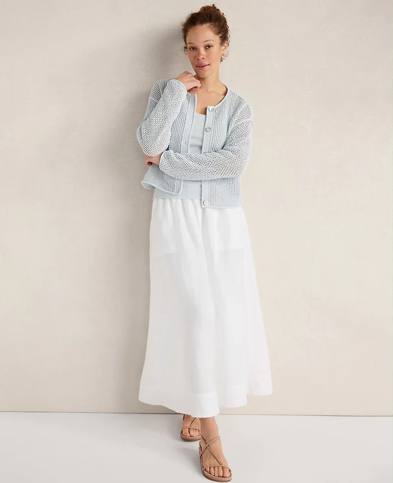 Ann Taylor Haven Well Within Cotton Blend Open Stitch Cardigan Ice Blue Women's