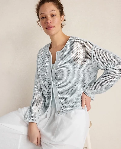 Ann Taylor Haven Well Within Cotton Blend Open Stitch Cardigan Ice Blue Women's