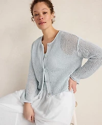 Ann Taylor Haven Well Within Cotton Blend Open Stitch Cardigan Ice Blue Women's