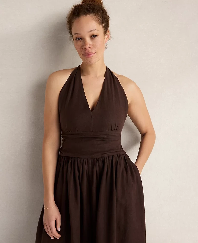 Ann Taylor Haven Well Within Linen Halter Maxi Dress Coffee Bean Women's