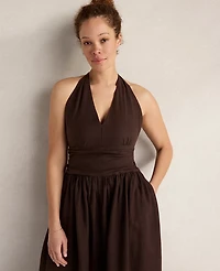 Ann Taylor Haven Well Within Linen Halter Maxi Dress Coffee Bean Women's
