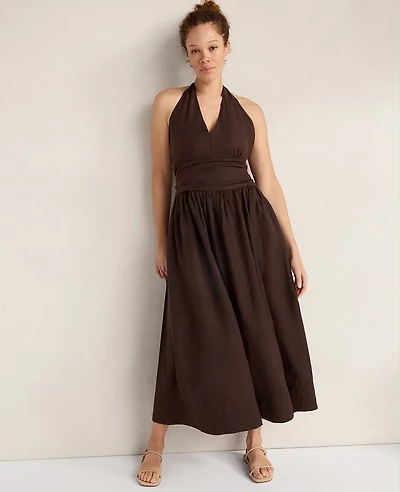 Ann Taylor Haven Well Within Linen Halter Maxi Dress Coffee Bean Women's