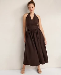 Ann Taylor Haven Well Within Linen Halter Maxi Dress Coffee Bean Women's
