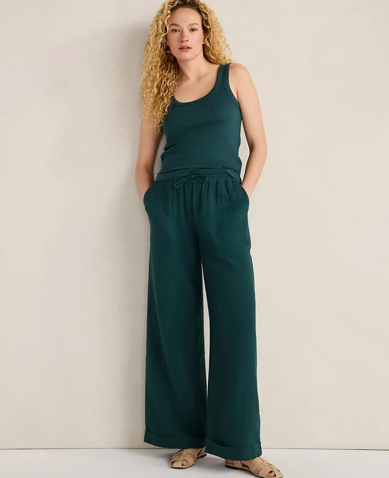 Ann Taylor Haven Well Within Organic Cotton Gauze Drawstring Pants Deep Turquoise Women's