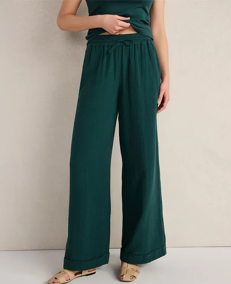 Ann Taylor Haven Well Within Organic Cotton Gauze Drawstring Pants Deep Turquoise Women's