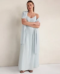 Ann Taylor Haven Well Within Ramie Blend Pintuck Maxi Dress Ice Blue Women's