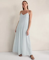 Ann Taylor Haven Well Within Ramie Blend Pintuck Maxi Dress Ice Blue Women's
