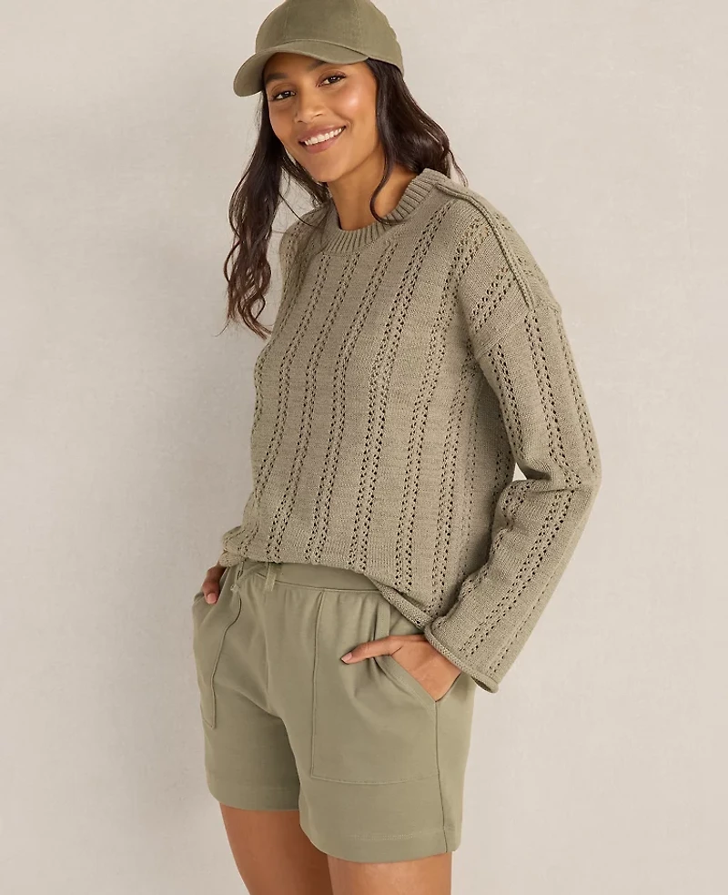 Ann Taylor Haven Well Within Cotton Tape Yarn Vertical Stitch Sweater Vetiver Women's