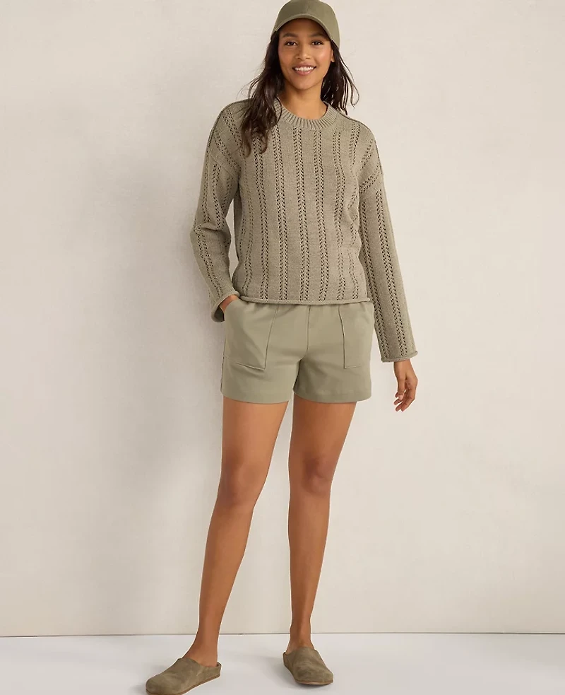 Ann Taylor Haven Well Within Cotton Tape Yarn Vertical Stitch Sweater Vetiver Women's
