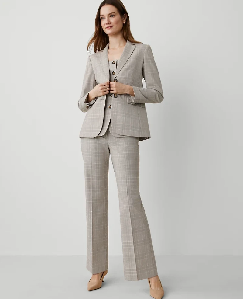 Ann Taylor The Petite Jayne Trouser Pant Plaid Cashew Beige Women's