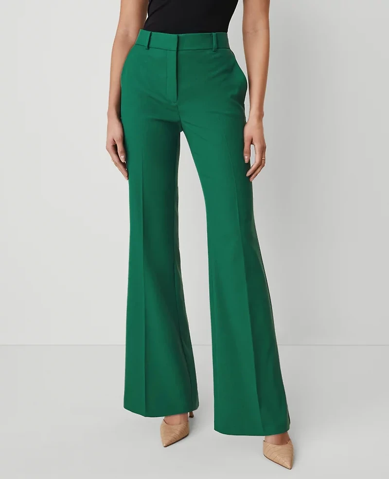 Ann Taylor The Petite Flare Trouser Pant Textured Drape Fresh Evergreen Women's