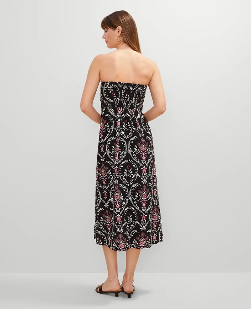 Ann Taylor Floral Linen Blend Midi Dress Black Women's