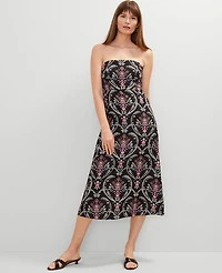 Ann Taylor Floral Linen Blend Midi Dress Black Women's