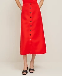 Ann Taylor Linen Blend Button Front Skirt Size 2 Fiery Red Women's