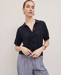 Ann Taylor Weekend Collection Mesh Collared Cardigan Women's