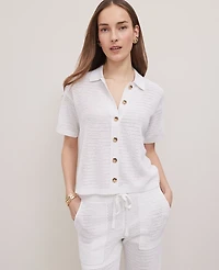 Ann Taylor Weekend Collection Mesh Collared Cardigan Size Large White Women's