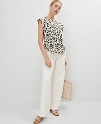 Ann Taylor Linen Blend Floral Pintucked Top Sands Edge Women's
