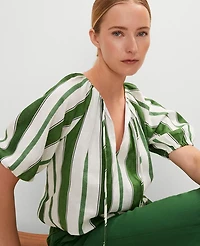 Ann Taylor Linen Blend Bubble Hem Blouse Leafy Green Women's