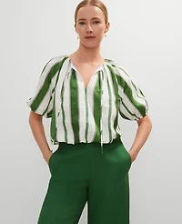 Ann Taylor Linen Blend Bubble Hem Blouse Leafy Green Women's